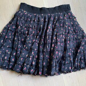 Free People Navy Blue Floral Crinkled Gauze Tiered Mini Skirt XS